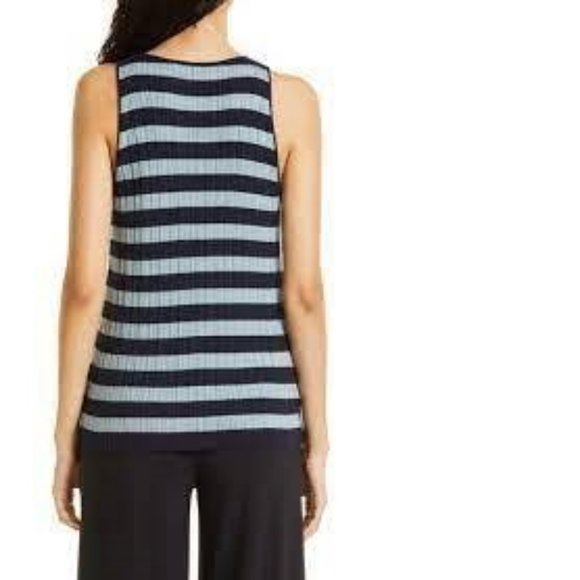 THEORY Classic Stripe Wool Knit Tank in Deep Navy/Eggshell Blue, Medium - Picture 5 of 13